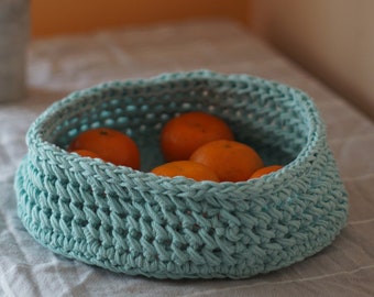 Easter Decorations, Sky Blue Easter Bowl, Crochet Basket for Easter Eggs, Recycled Cotton Basket, Sky Blue Home Decor, Easter Table Decor