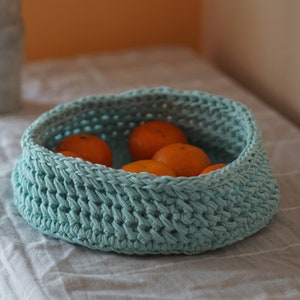 Easter Decorations, Sky Blue Easter Bowl, Crochet Basket for Easter Eggs, Recycled Cotton Basket, Sky Blue Home Decor, Easter Table Decor image 1