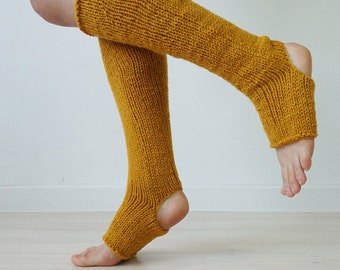 Yoga Socks, Mustard Leg Warmers, Yoga Clothes, Womens Clothing, Home Yoga Accessories, Knee High, Yoga Gift, Yoga Spats, Knit Leg Warmers