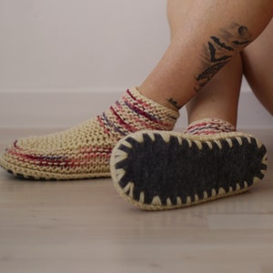 Slippers With Soles, Slipper Socks, Cold Weather Accessories, Woman Slippers, Boot Slippers With Woolen Soles, Warm Slippers,  Gift Under 50