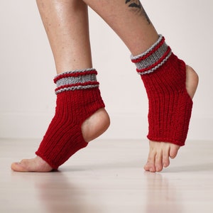 Holiday Fashion, Yoga Socks, Red Christmas Socks, Knit Leg Warmers, Flip Flop Socks, Yoga Gift, Red Toeless Socks, Holiday Socks