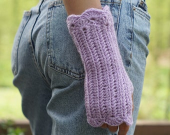 Lilac Knit Gloves, Fingerless Gloves for Woman, Light Purple Winter Accessories, Knitted Fingerless Gloves, Soft Arm Warmers