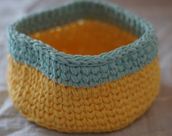 Small Easter Bowl for Eggs, Easter Decorations, Crochet Egg Bowl In Yellow and Sky Blue, Easter Table Decor, Small Basket for Eggs