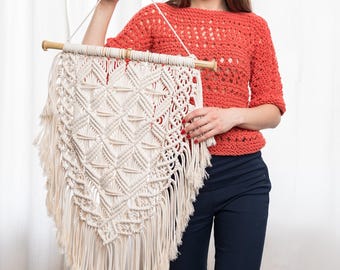 Boho Macrame Wall Hanging, Unique Rustic Home Decor For Living Room