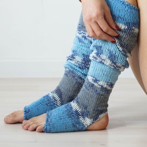 Blue Leg Warmers Over The Knee, Yoga Socks, High Socks, Knit Leg Warmers, Over The Knee Socks, Athletic Socks, Yoga Gift, Gift