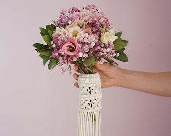 Macrame Bouquet Wrap, Elopement Bouquet Holder, Wedding Flower Wrap, Bridal Flower Wrap, Bridesmaids Flower Wrap, Bouquet Holder For Brides
