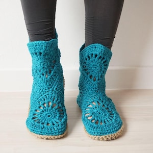 Pantofole all&#39;uncinetto, morbide scarpe da casa in cotone con suole in lana