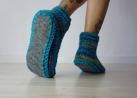 Slipper With Woolen Soles Knitted Slippers Home Gift Etsy