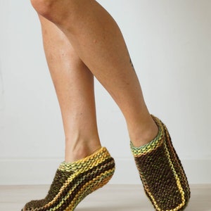Slipper Socks Size 8, Unique Knit Socks, Low Cut Socks, Slippers for Woman, Slippers in Brown and Yellow, Knit Accessories, Gift For Her image 3