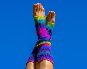 Rainbow Socks, Yoga Socks, Best Friend Gift, Handknit Leg Warmers, Rainbow Clothing, Flip Flop Socks, Yogi Gift, Toeless Socks, Gift For All