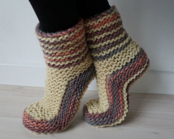 Knit Slippers, Wool Socks, Handknit Slippers, Natural Wool Socks, Knitted Slippers, Woollen Boot Slippers, Indoor Shoes, Knitted Socks, Gift