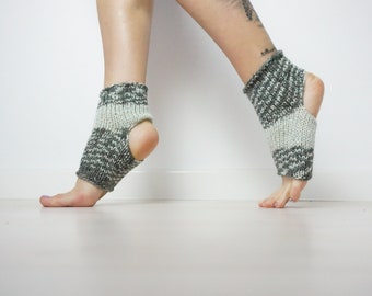 Flip Flop Socks, Gray Yoga Socks, Odd Socks, Dance Socks, Athletic Socks, Handknit Toeless Grip Socks, Yoga Gift, Mismatched Bare Socks