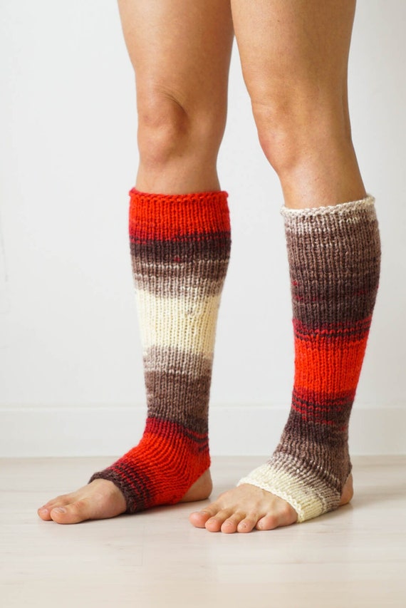 Red Knit Socks, Yoga Socks, Toe Socks, Mismatched Socks, Knitted Toeless  Socks, Leg Warmers, Yoga Active Wear, Knee High Sock, Odd Socks 