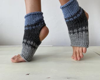 Handknit Yoga Socks, Open Heel Ankle Warmers, Acrylic and Wool