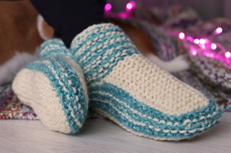 Knit Gift, Teacher Gift, Women's Slippers, Knit Accessories, No Itch Merino Wool Slippers, Slipper Socks, Boot Slippers, Sock Slippers image 8