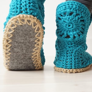 Women's Slippers, Crochet Slippers, Slipper Boots, Blue Slippers, House Slippers, Teacher Gift, Best Friend Gift, Woman Gift Idea, Mom Gift image 1
