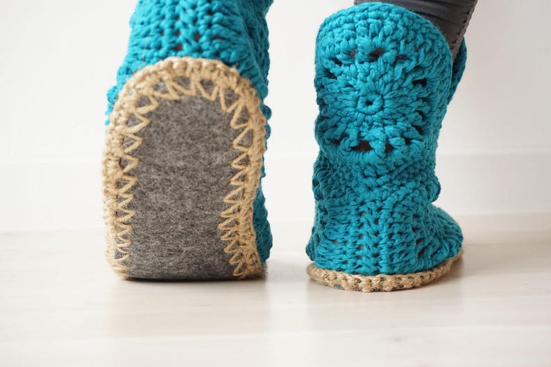 Women's Slippers, Crochet Slippers, Slipper Boots, Blue Slippers, House Slippers, Teacher Gift, Best Friend Gift, Woman Gift Idea, Mom Gift image 1