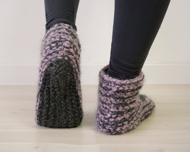 Slippers With Woollen Soles, Handknit Slipper Socks In Dark Gray, Winter Slippers, Warm Socks, Homewear, Gift For Him, Unisex Slipper Socks Without Soles