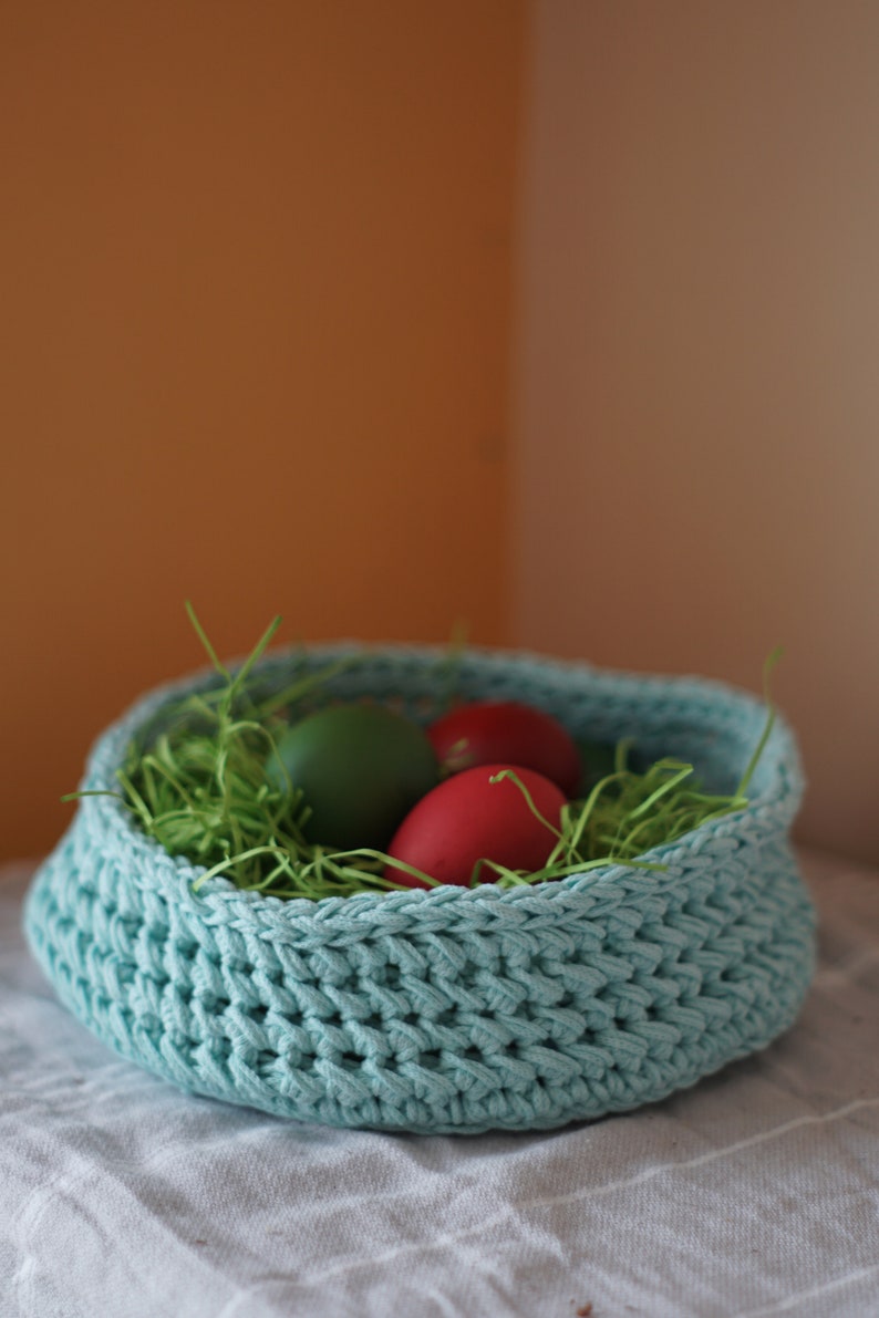 Easter Decorations, Sky Blue Easter Bowl, Crochet Basket for Easter Eggs, Recycled Cotton Basket, Sky Blue Home Decor, Easter Table Decor image 5