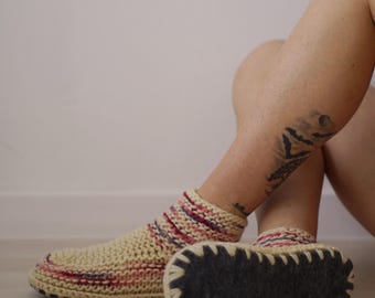 Hand Knitted Wool Slipper Socks with Soles, Warm Cozy Slippers