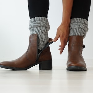Handmade Knit Boot Cuffs: Gray Wool Blend Ankle Warmers