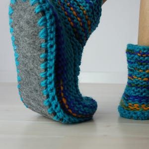Natural Wool Slippers, Teacher Gift, Knitted Slipper Socks, Cozy Slippers, Indoor Shoes, Blue Boot Slippers, Knit Gift, Knit Slippers image 4