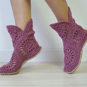 Crochet Slippers, Womens Slippers, Slipper Boots, Crochet Boots, Gift for Her, Home Slippers, Mom Gift image 1