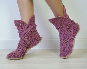 Crochet Slippers, Womens Slippers, Slipper Boots, Crochet Boots, Gift for Her, Home Slippers, Mom Gift