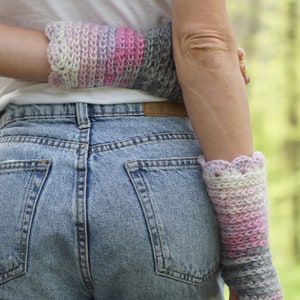 Pink and Gray Knit Gloves, Mohair Fingerless Gloves, Knitted Fingerless Gloves, Knit Texting Gloves, Mohair Winter Accessories image 3