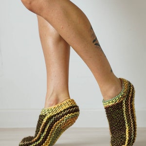 Slipper Socks Size 8, Unique Knit Socks, Low Cut Socks, Slippers for Woman, Slippers in Brown and Yellow, Knit Accessories, Gift For Her image 4