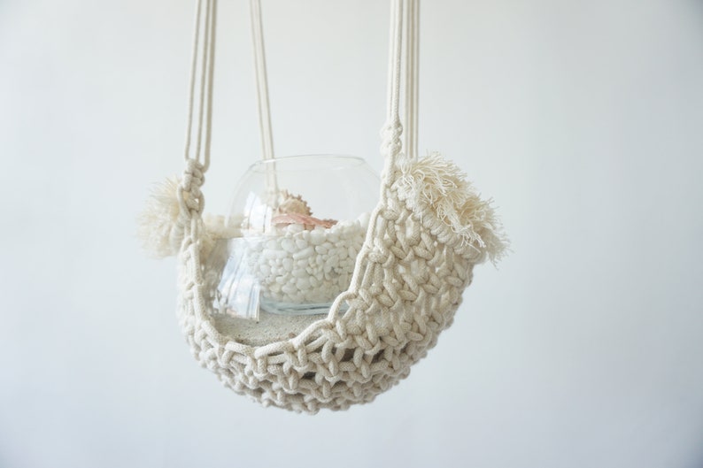 Outdoor Decor, Plant Pot Holder, Gardner Gift, Small Macrame Hammock, Macrame Plant Hanger, Plant Decorations, Air Plant Holder, Gift image 3