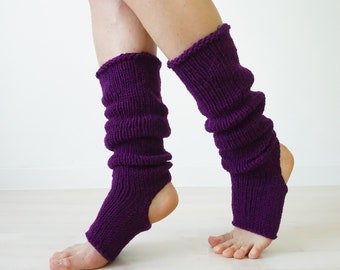 Knit Leg Warmers For Yoga, Slouch Socks, Knee High Socks, Yoga Socks, Purple Socks, Yoga Leg Warmers, Ballet Socks, Toeless Socks, Yoga Gift