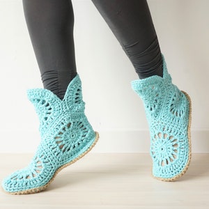 Women's Slippers, Crochet Slippers, Slipper Boots, Blue Slippers, House Slippers, Teacher Gift, Best Friend Gift, Woman Gift Idea, Mom Gift image 2