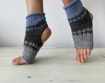 Handknit Yoga Socks, Open Heel Ankle Warmers, Acrylic and Wool