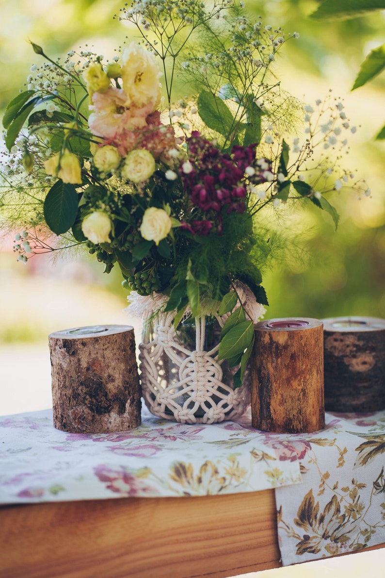 Wedding Table Decor, Macrame Jar Cover, Vase Cover, Wedding Flowers Decor, Table Decorations, Wedding Centerpiece Decor, Boho Wedding Decor image 1