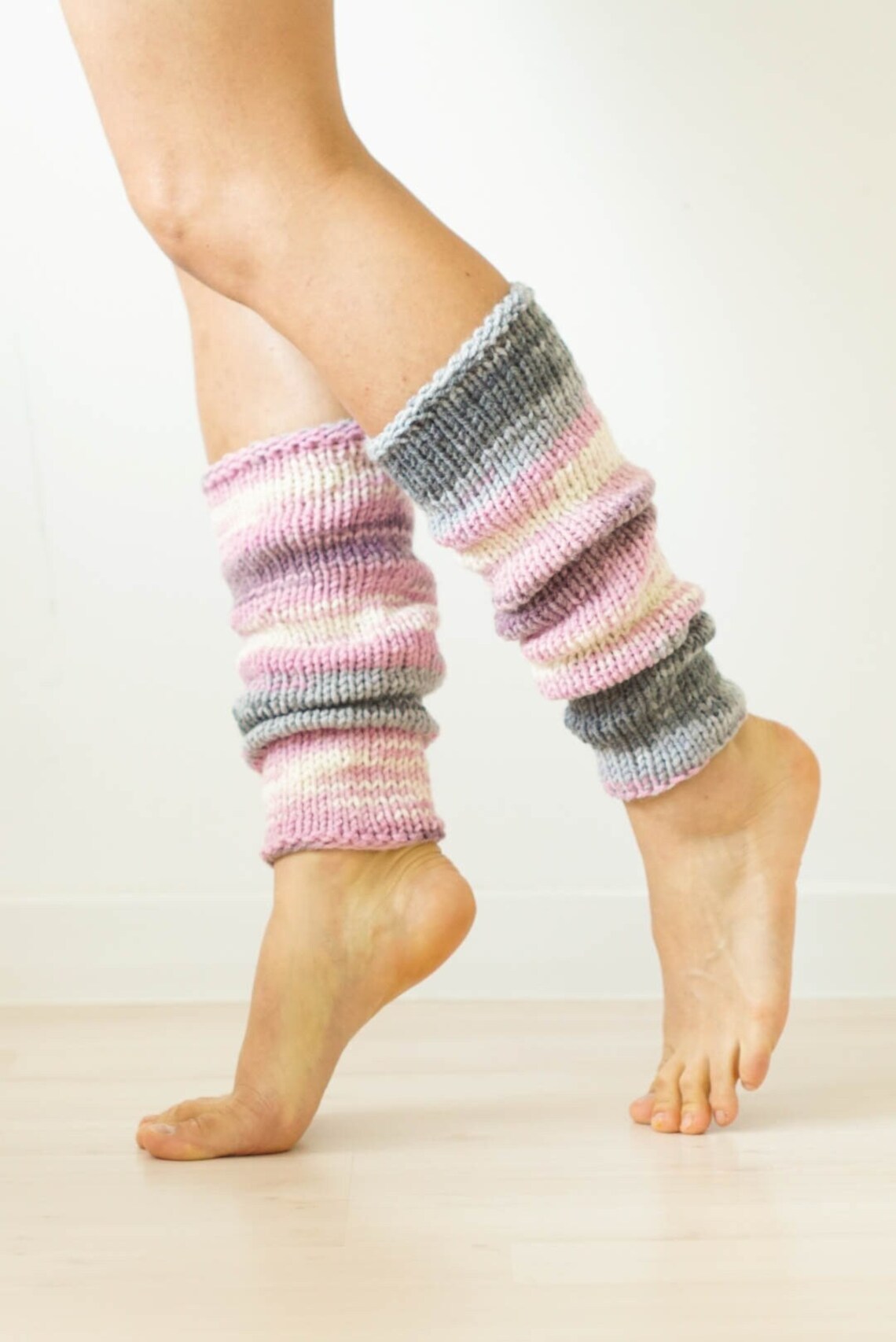 Knit Leg Warmers Knee High Leg Warmers in Pink and Gray Cozy Etsy