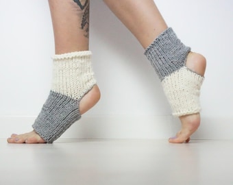Color Block Toeless Ankle Warmers, Short Yoga Socks, Wool And Acrylic Blend