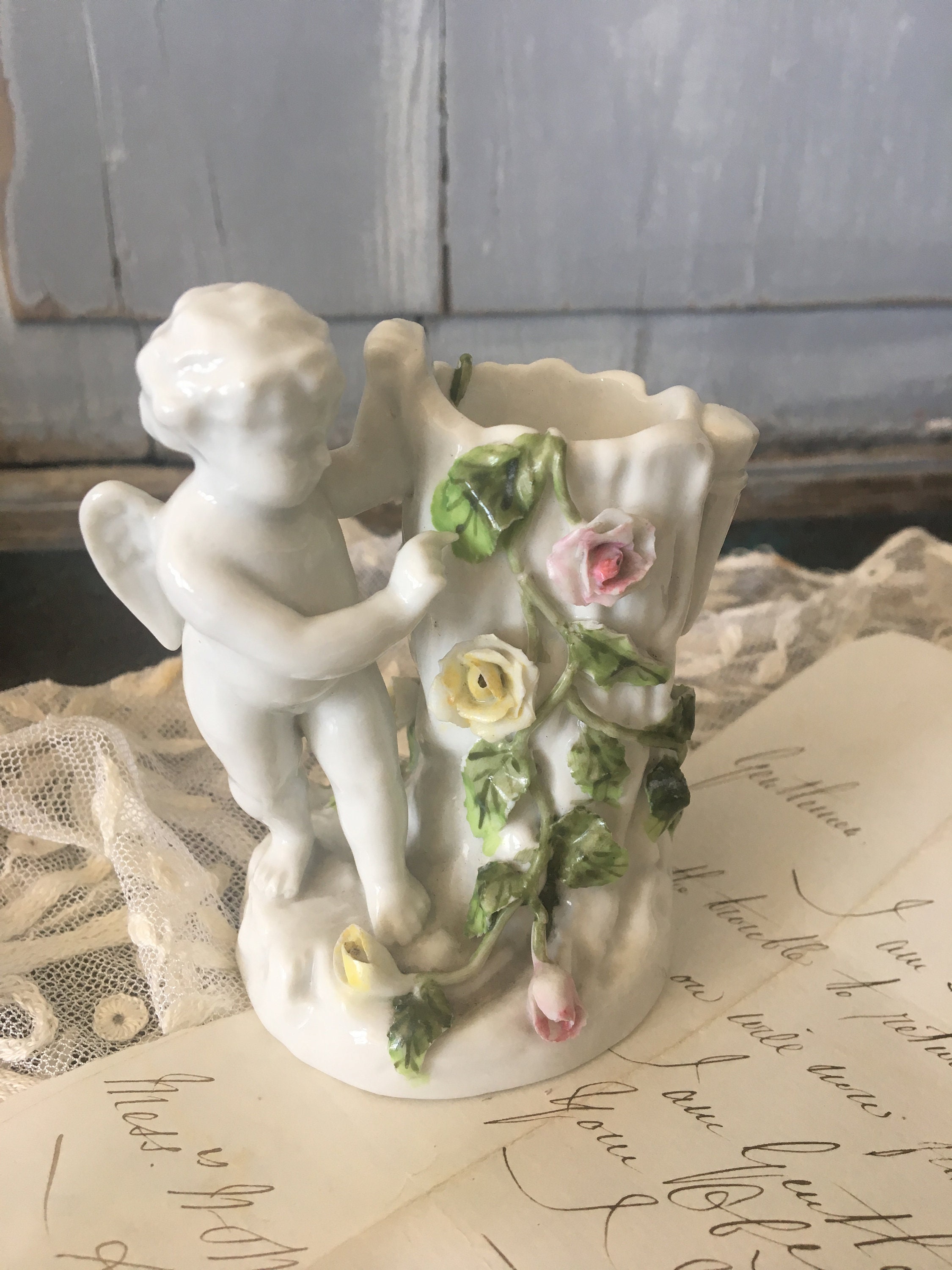 Antique Cherub Spill Vase
