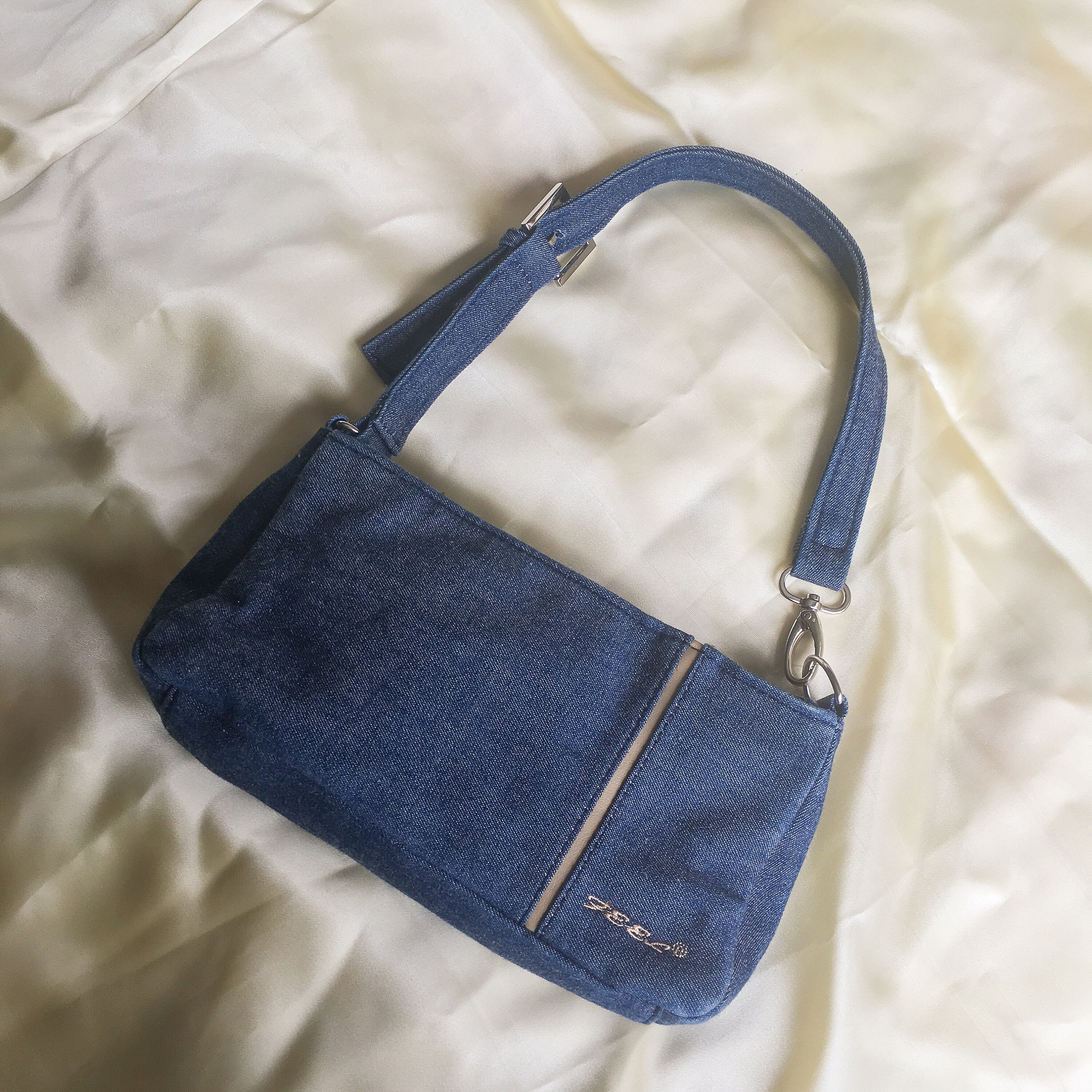 LIGHT BLUE DENIM BAGUETTE CROSSBODY BAG