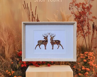 Pheasant Feather Wall Art of two Stags