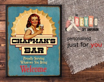 Personalised Bar Sign, Welcome Bar plaque, retro style, custom bar sign, home bar decor, Beer Sign, Bar Sign for Home Bar