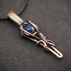 Wire wrapped Lapis Lazuli pendant necklace, Protection necklace, Handmade Gift for men, Gift for women, Copper  jewelry, girlfriend gift