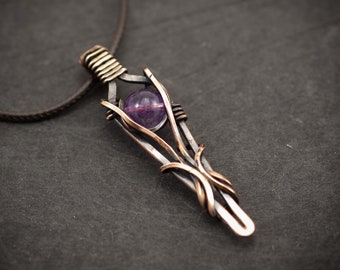Amethyst meditation Wire wrapped  pendant necklace, crystal necklace, Gift for women, Copper  jewelry, girlfriend gift,