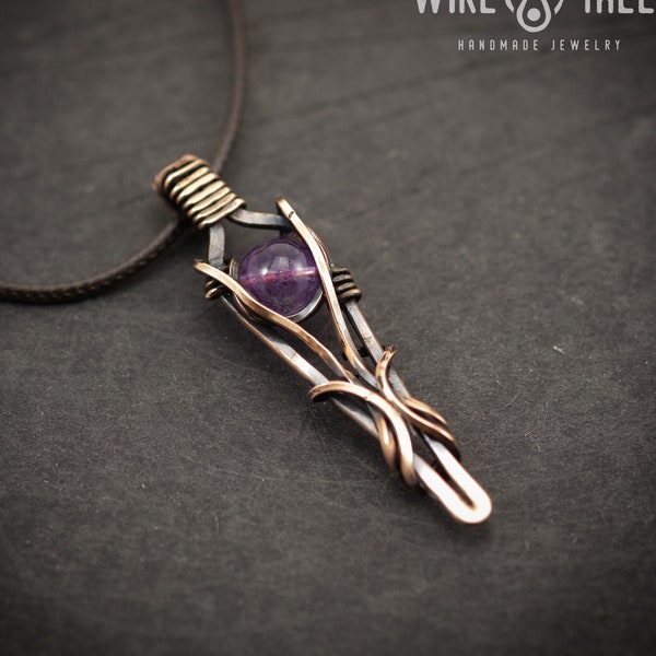 Amethyst meditation Wire wrapped  pendant necklace, crystal necklace, Gift for women, Copper  jewelry, girlfriend gift,