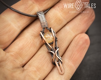 Collier de soulagement de l’anxiété Citrine, Cadeau de Noël unique pour homme ou femme, Collier en cristal de protection, Bijoux Viking faits à la main,