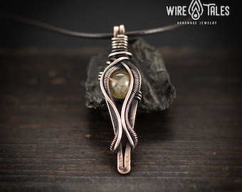 Natural Citrine protection amulet, Wire wrapped Crystal Pendant, Handmade Copper jewelry, Anxiety relief Mindfulness gift, Fantasy necklace,