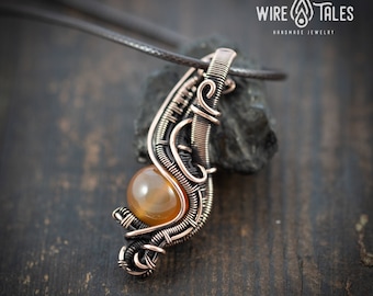 Wire Wrapped Copper Carnelian Crystal, Boho Healing Carnelian Crystal Necklace, Raw Spiritual Crystal Lover Gift