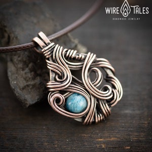 Wire wrapped copper blue apatite pendant, mens gift, Hippie jewelry, Gift for women, girlfriend gift,  Boho necklace, handmade Jewelry