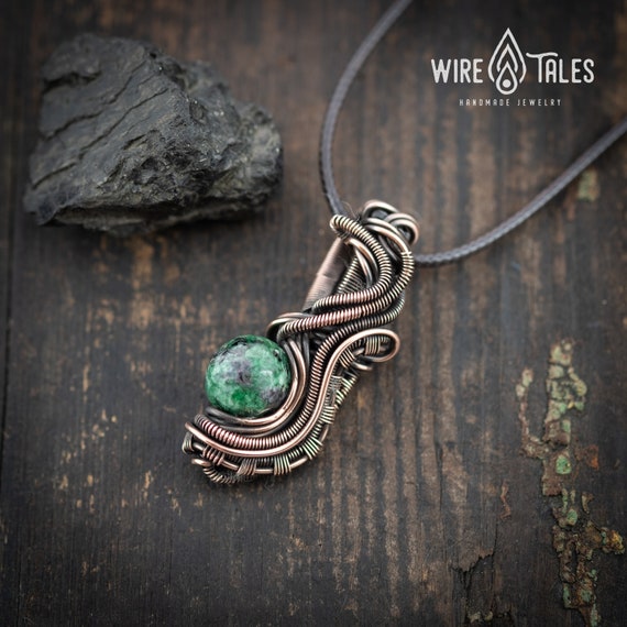 Wire wrapped Protecion amulet pendant Ruby Zoisite gemstone | Etsy