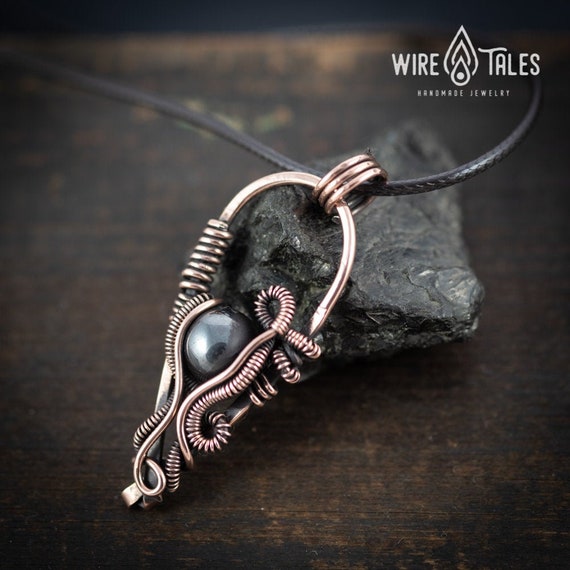Wire wrapped Copper jewelry Girlfriend gift Hematite Crystal mens Necklace Gift for men Unique  Gifts for women Boho necklace